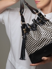Bolsa Clarissa OSKI Couro Legítimo Marfim e Preto