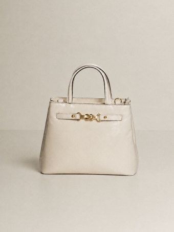 Bolsa Alba OSKI Couro Legítimo Marfim Fivela
