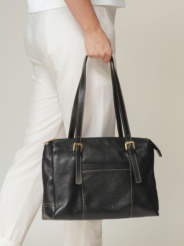 Bolsa Verona OSKI Couro Preto Fivelas