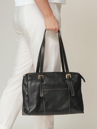 Bolsa Verona OSKI Couro Preto Fivelas