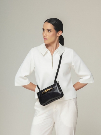 Bolsa Lis OSKI Couro Preto Fivela