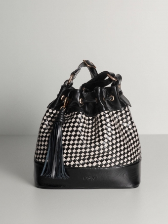 Bolsa Clarissa OSKI Couro Legítimo Marfim e Preto