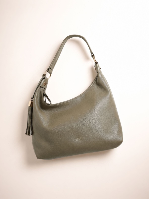 Bolsa Amélia OSKI Couro Legítimo Hobo Oliva Tassel 70030.26