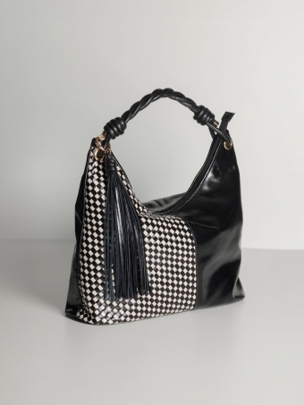Bolsa Paola OSKI Couro Legítimo Marfim e Preto